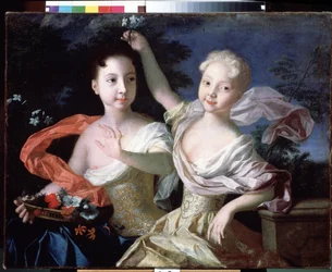 ""Muotokuva suurherttuattareista Anna Petrovnasta (1708-1728) ja Elisabeth Petrovnasta (1709-1761) (josta tulee Venäjän keisarinna Elisabeth I nimellä). Louis Caravaquen (1684-1754) maalaus 1717 Pietarin valtion venäläinen museo