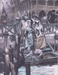 Vihreät hanhet, kuvitus Decameron of Boccacciosta, julkaissut Navarre Society 1930-luvulla (litho)