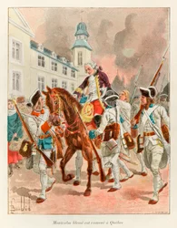 Bombled Louis (1862 - 1927); Kenraali Louis Joseph (Louis-Joseph) Montcalmista (1712-1759) loukkaantunut palasi Quebeciin Abrahamin tasangoilla käydyn taistelun jälkeen 13. syyskuuta