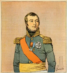 Kuvitus Bombled Louisista (1862-1927) kreivi Emmanuel de Las Casesin (1766-1842) kirjasta "Saint Helenen muistomerkki": Taranton herttuan marchal Etienne Macdonaldin (1765-1840) muotokuva, yksityiskokoelma.