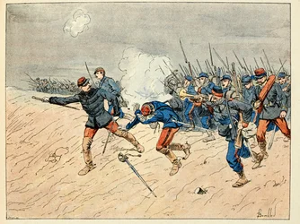 Kuvitus on otettu kirjasta "Les heros du Siecle", Dick de Lonlayn anekdootteja, jonka on kuvittanut Louis Bombled (1862-1927).