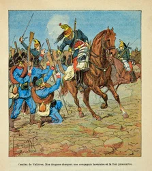 Eugene Sergentin Loire-armee, joka tunnetaan nimellä Grenest, kuvittanut Louis Bombled (1862-1927) (Ranskan ja Saksan sota; kampanja 1870 -1871): Vallieresin taistelu marraskuussa 1870, ranskalaiset lohikäärmeet hyökkäävät baijerilaista komppaniaa se vanki