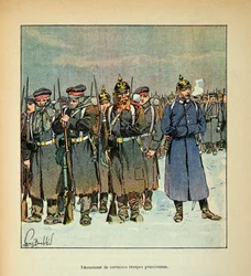 Eugene Sergentin Loiren armeija, joka tunnetaan nimellä Grenest, kuvittanut Louis Bombled (1862-1927) (Ranskan ja Saksan sota; kampanja 1870 -1871): Joidenkin Preussin joukkojen tuhoutuminen vuonna 1870, yksityinen kokoelma