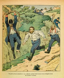 Eugene Sergeantin itäinen armeija, kuvannut Louis Bombled (1862-1927) (Ranskan ja Saksan sota; kampanja 1870 -1871): Saksan joukot pakenevat Chatillonista Seinen varrella ennen Ricciotti Garibaldin joukkoja marraskuussa 1870, yksityinen kokoelma
