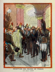 A. Mercierin suuret matkat Hotel de Ville de Parisissa, kuvittanut Louis Bombled (1862-1927): 18. elokuuta