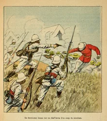 Madagaskarin sota - Henri Galli dit Galllichetin (1854-1922) ranskalaisten tutkimusretkien anekdoottinen historia vuosina 1885-1895, kuvittanut Louis Bombled (1862-1927): Yksityiskokoelma