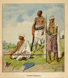 Madagaskarin sota - Henri Galli dit Galllichetin (1854-1922) ranskalaisten tutkimusmatkojen anekdoottinen historia vuosien 1885-1895, kuvittaja Louis Bombled (1862-1927): Soturi Sakalavas, yksityinen kokoelma