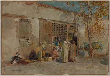Marokkolainen kohtaus, n. 1871 (akvarelli, guassi ja grafiitti kartongille kiinnitetyllä paperimassapaperilla).