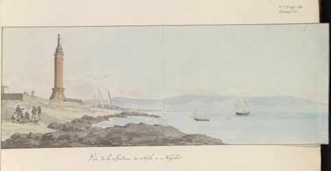 Näkymä majakasta Napolin satamapäässä Vue de la Lanterne du Mole à Naples (otsikko esineessä) Voyage en Italy ja Sicile et à Malte - 1778 (sarjan nimi)
