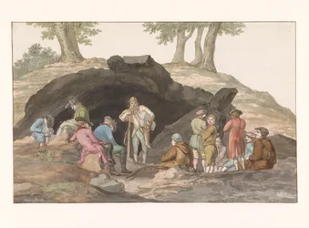 Pysähdy Grotte delle Capressa Nemorosan ja Freddan rajalla Luolan sisäpuoli (otsikko esineessä) Voyage en Italy ja Sicile et à Malte - 1778 (sarjan nimi)