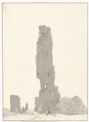 Ruïne van toren langs de grote weg tussen Terracina en Fondi Torre delle sette facciate Terracinan ja Fondin välisellä päätiellä (otsikko esineessä) Matkat Italiassa, Sisiliassa ja Maltassa - 1778 (sarjan nimi)