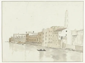 Stadsgezicht in Bari vanuit een raam in de herberg Näkymä Barin kaupungin pisteestä hostellimme ikkunasta (otsikko esineessä) Matkat Italiassa, Sisiliassa ja Maltassa - 1778 (sarjan nimi)