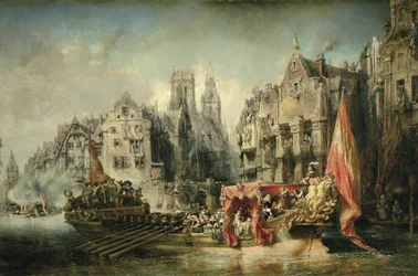 Ferdinand Alvare de Tolede (Fernando Alvarez de Toledo), Alban herttua ja Alankomaiden kuvernööri Kaarle V:n hallituksessa saapui Rotterdamiin vuonna 1567. Eugene Isabeyn (1803-1886) maalaus. 1844. Pariisi. Orsay-museo