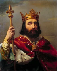 Muotokuva Pepin III:sta, joka tunnetaan nimellä Pepin the Brief (714-768), Ranskan kuningas. Louis Felix Amielin (1802-1864) maalaus