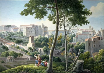 Näkymä Quirinal-kukkulalle Roomassa, Villa Colonna taustalla, n. 1800