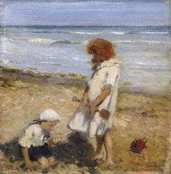 Playing on the Beach (öljy kankaalle)