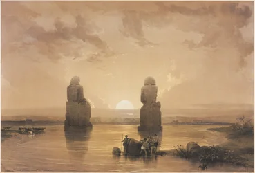 Egypti ja Nubia, osa II: Memnonin patsaat Thebassa tulvan aikana, 1848.