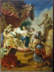 Venäjän keisarinna Elisabeth (tsaarina Elisabeth I Petrovna Romanov, joka tunnetaan nimellä Clemente (1709-1762), taiteen suojelija. (Keisarinna Elisabeth Petrovna taiteen suojelijana). Louis Jean Francois Lagreneen (1725-1805) maalaus, öljy Webissä