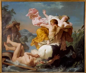 Deianeiran ryöstö kentauri Nessoksen toimesta. Kun Herakles yrittää ylittää Evenosjoen vaimonsa Deianeiran kanssa, Nessos tarjoutuu huolehtimaan Deianeirasta. Herakles suostuu, mutta ylitettyään joen hän kuulee vaimonsa huudot, jonka