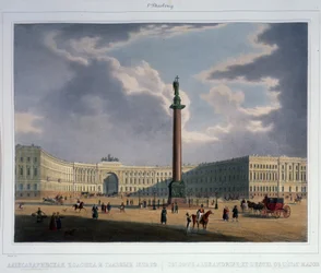 Aleksanterin pylväs. Näkymä armeijan päämajasta, 1840-luku