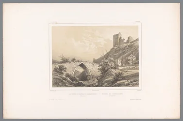 Näkymä Hammershusin linnan raunioille Les ruines du Château de Hammershuus / Ruiner af Hammershuus (otsikko esineessä) Kasvot Skandinaviassa (sarjan nimi) Vues du Nord. Danemarck (sarjan nimi)