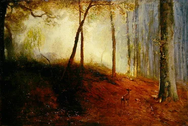Hirvi puussa (öljy paneelissa)