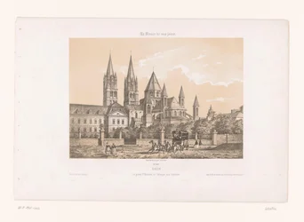 Zicht op de Abbaye aux Hommes ja Saint-Étienne Church te Caen Caen. Suuri Et. Etienne tai ihmisten luostari (otsikko esineessä) Hedendaags Frankrijk (sarjan nimi) Ranska nykyään (sarjan nimi esineellä)
