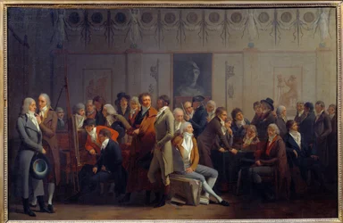 Taiteilijoiden tapaaminen taidemaalari Jean Baptiste Isabeyn työpajassa