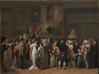 Yleisö katselee Davidin "Kruunajaisia" Louvressa