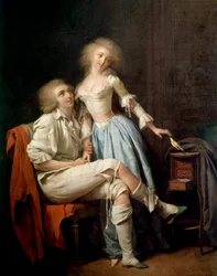 Kesy lintu, myös nimeltään "Pariskunta ja pois lentänyt lintu". Louis Léopold Boillyn (1761-1845) maalaus, 1800-luku. Mitat: 0,4 x 0,32 m