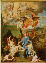 Saint Louis parantamassa scrofulaa (maalaus kankaalle)