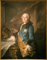Abel Francois Poissonin, Marquis de Marignyn (1727-1781), kuninkaan rakennusten päällikön muotokuva, Louis Tocquen (1696-1772) öljymaalaus kankaalle. Valokuvaus, KIM Youngtae, Pariisi, Musee Carnavalet.
