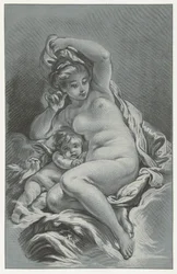 Venus Cupidossa Venus ja Amor delfiinillä