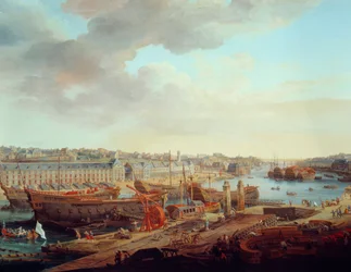 Telakka: "" Brestin kaupunki"" Yksityiskohta. Louis Nicolas van Blarenberghen (1716-1794) maalaus 1774