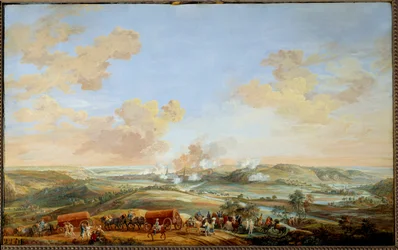 Itävallan perintösota (1741-1748): "" Clermontin kreivin piiritys Namurin linnoille 24. - 30. syyskuuta 1746"" Louis Nicolas Van Blarenberghen (1716-1794) guassi 1782 su. 0,59x0,94 m Versailles, linnan museo