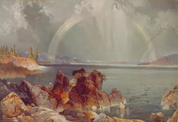 Yellowstone-järvi, noin 1875 (kromolitografia)