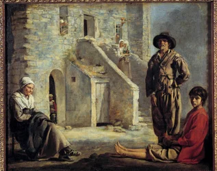 Talonpojat talonsa edessä. Louis Le Nainin (1593-1648) maalaus