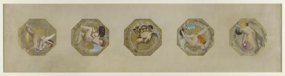 Luonnos Hôtel de Ville de Paris, juhlaportaat: Génies portant des attributs de fête, débuten 1888 (öljy paperille) (luonnos)