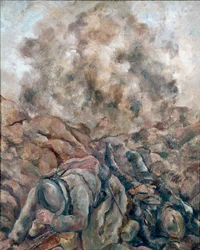 Ensimmäinen maailmansota: Luc Albert Moreaun (1881-1948) maalaus "" Au Front "" 1914 Pariisi, National Museum of Modern Art, Centre Georges Pompidou