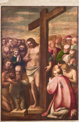 Genova, Duomo (Pyhän Laurentiuksen katedraali), sakristi, kappeli: "Pyhien palvoma eukaristinen Kristus", kirjoittanut Luca Cambiaso, noin 1580