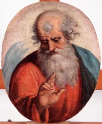 Pyhän Isän esitys (ikuinen isä) Luca Cambiason (1527-1585) maalaus, koko 41,7x33,5 cm Genes, Musei di Strada Nuova (entinen Palazzo Bianco)