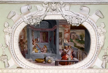 Kylpykohtaukset, viettely. Luca Cambiason fresko (1527-1585)