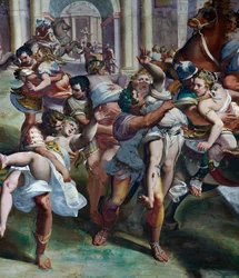The Rape of Sabine Women (1500-luku), Luca Cambiaso (1527-1585), fresko, Villa Imperiale, Genova, Liguria, Italia, yksityiskohta
