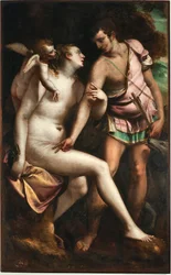 Luca Cambiason (1527-1585) Venus ja Adonis -maalaus 1500-luvulta Genes, Musei di Strada Nuova (entinen Palazzo Bianco)