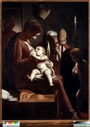 Neitsyt ja lapsi Pyhän Johannes Kastajan kanssa tai "Neitsyt kynttilä" tai "Pyhä perhe Pyhän Annan ja Pyhän Johannes Kastajan kanssa"" (Neitsyt kynttilän kanssa) Luca Cambiason (1527-1585) maalaus
