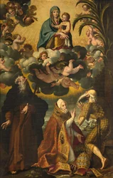 Pyhän Antoniuksen, Madonnan ja lapsen alttari pyhien Anthonyn kanssa Abotti Paul Hermit ja paavi Gregorius XIV, Luke Cattapane 1593
