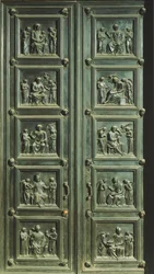 Italia, Firenze, Santa Maria del Fioren kirkko, messujen sakristin ovi, kirjoittanut Luca della Robbia (noin 1400-1482) (UNESCOn maailmanperintöluettelo
