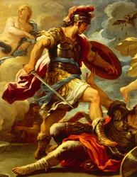 Aeneaksen hahmo, yksityiskohdat Aeneas voitti Turnuksen, Luca Giordano (1634-1705), öljy kankaalle