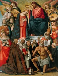 Neitsyen kruunaus enkelien ja pyhimysten kanssa, 1523.