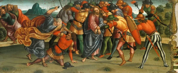 Kristuksen vangitseminen. Valituslaulu kuolleesta Kristuksesta, Predella-paneeli, 1502.